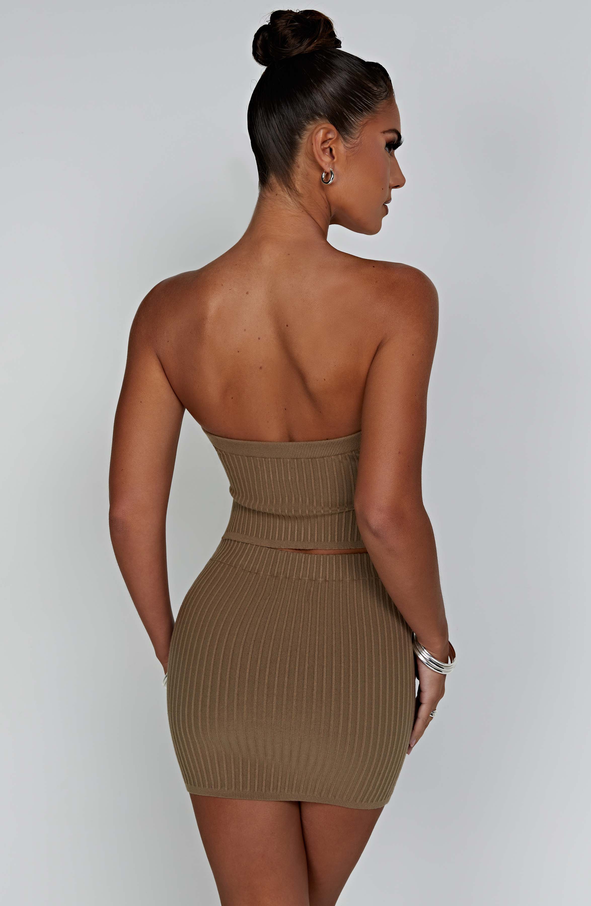 Women's Ribbed Bodycon Mini Dress Strapless with Cutout Waist - 9