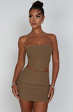 Women's Ribbed Bodycon Mini Dress Strapless with Cutout Waist - 10