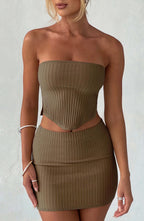Women's Ribbed Bodycon Mini Dress Strapless with Cutout Waist - 7