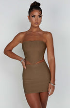 Women's Ribbed Bodycon Mini Dress Strapless with Cutout Waist - 14