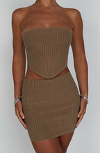 Women's Ribbed Bodycon Mini Dress Strapless with Cutout Waist - 8