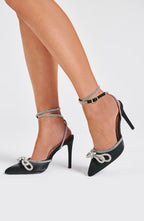Women's Pointed Toe Stiletto Heels with Embellished Bow Detail - 2
