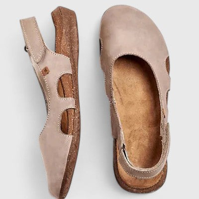 Women's Sandals with Adjustable Back Strap and Cut-Out Detail - Beige