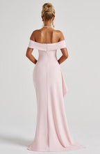 Women's Off-Shoulder Maxi Dress with Ruched Bodice and High Slit - 7