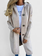 Women's Longline Cardigan with Hood and Button Front - 6