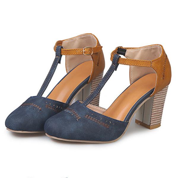 Women's Two-Tone T-Strap Block Heel Shoes - 7