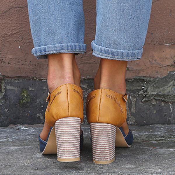 Women's Two-Tone T-Strap Block Heel Shoes - 6