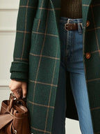 Women's Checked Coat with Lapel Collar and Structured Fit - 4