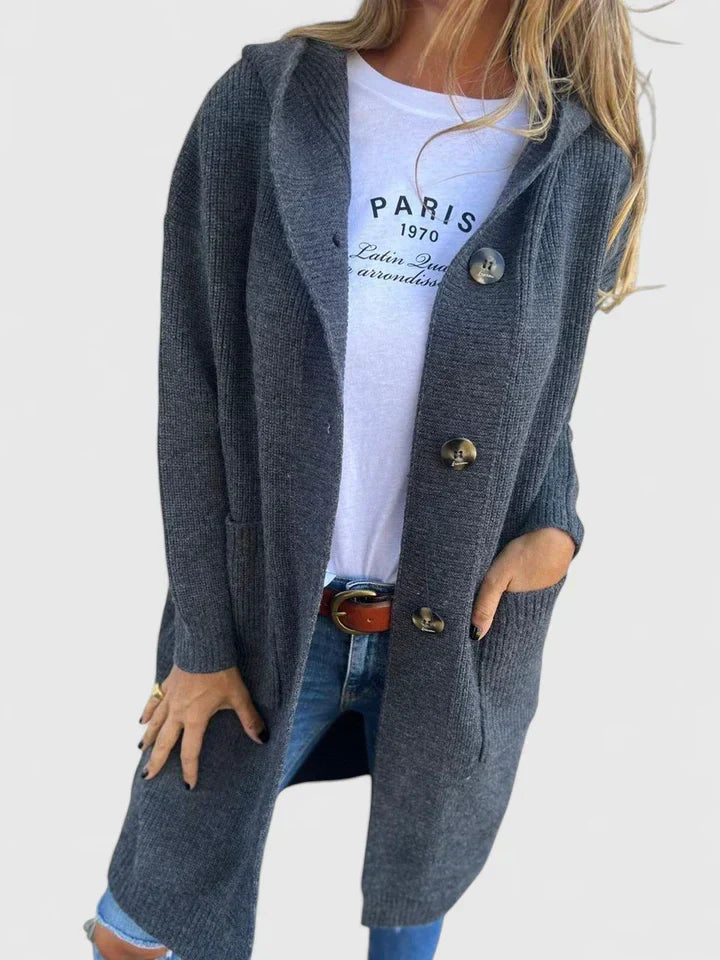 Women's Longline Cardigan with Hood and Button Front - 5