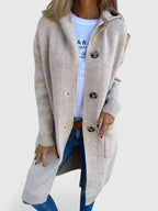 Women's Longline Cardigan with Hood and Button Front - Beige