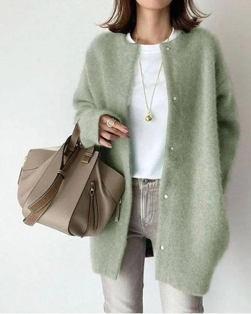 Women's Knit Cardigan Long Sleeve with Button Front and Relaxed Fit - Mint Green