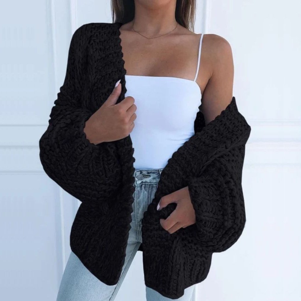 Women's Chunky Knit Cardigan with Open Front and Relaxed Fit
