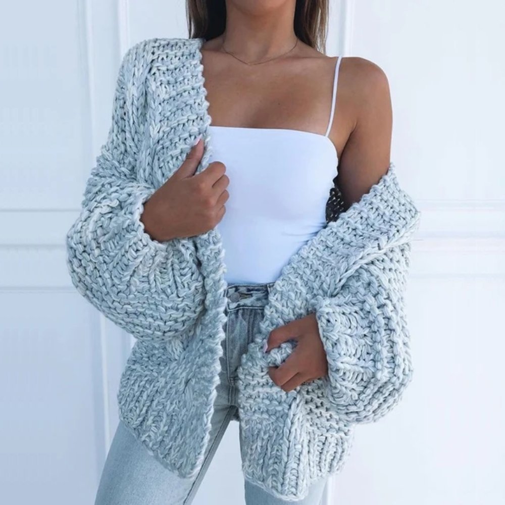Women's Chunky Knit Cardigan with Open Front and Relaxed Fit - 4