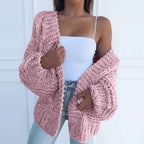 Women's Chunky Knit Cardigan with Open Front and Relaxed Fit - 3