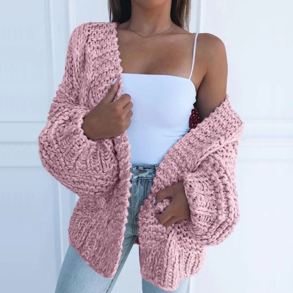 Women's Chunky Knit Cardigan with Open Front and Relaxed Fit - 3
