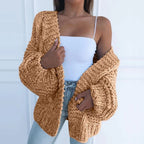 Women's Chunky Knit Cardigan with Open Front and Relaxed Fit - 2