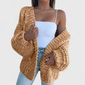 Women's Chunky Knit Cardigan with Open Front and Relaxed Fit - Brown