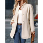 Women's Stand-Collar Tailored Coat with Button Front - 6