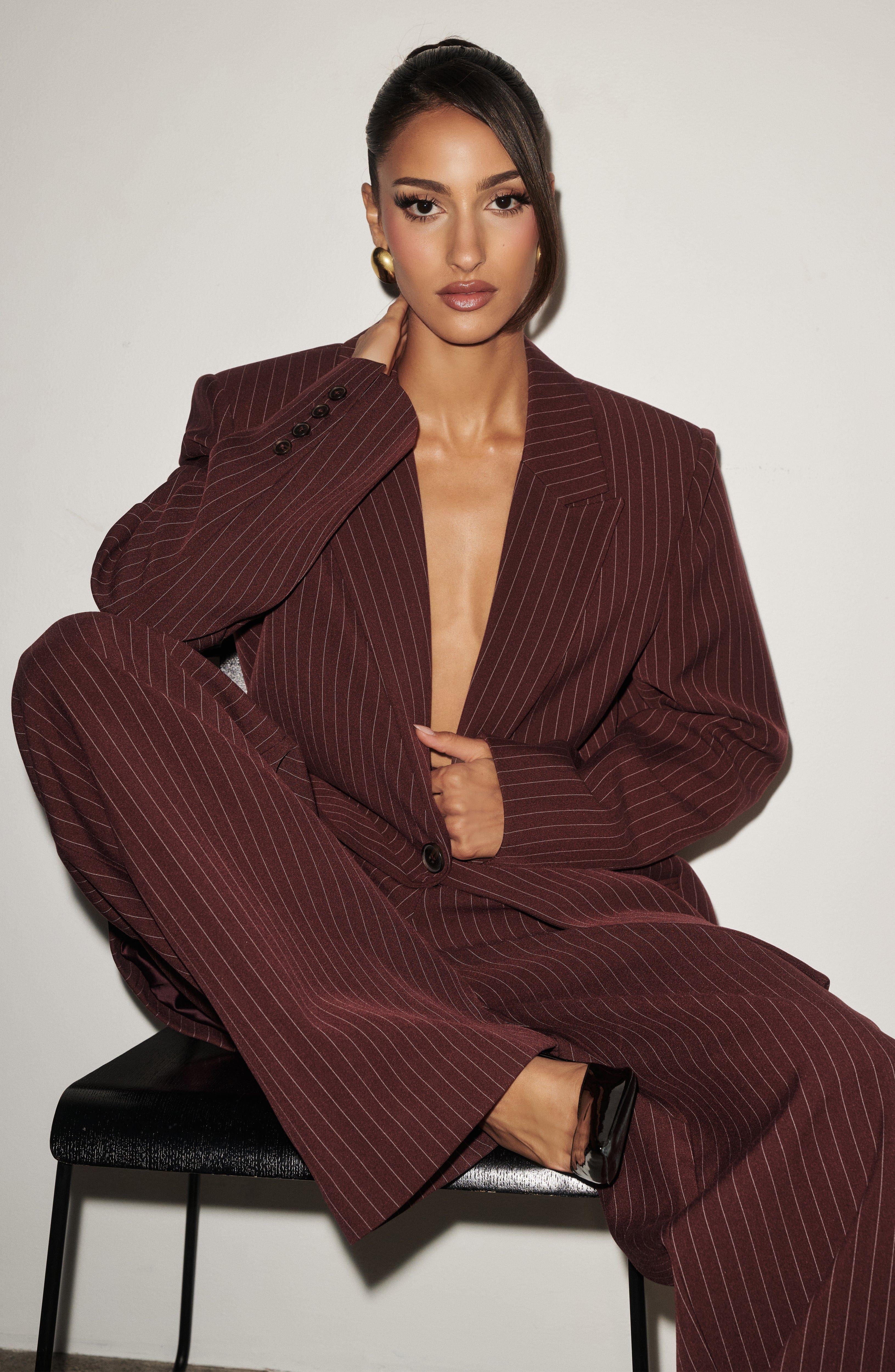 Women's Wide-Leg Tailored Trousers with High Waist - 9