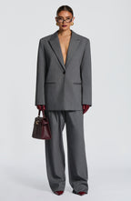 Women's Wide-Leg Tailored Trousers High-Waist with Pleated Front - 14