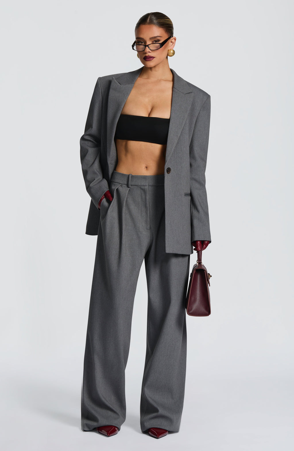 Women's Wide-Leg Tailored Trousers High-Waist with Pleated Front - 10