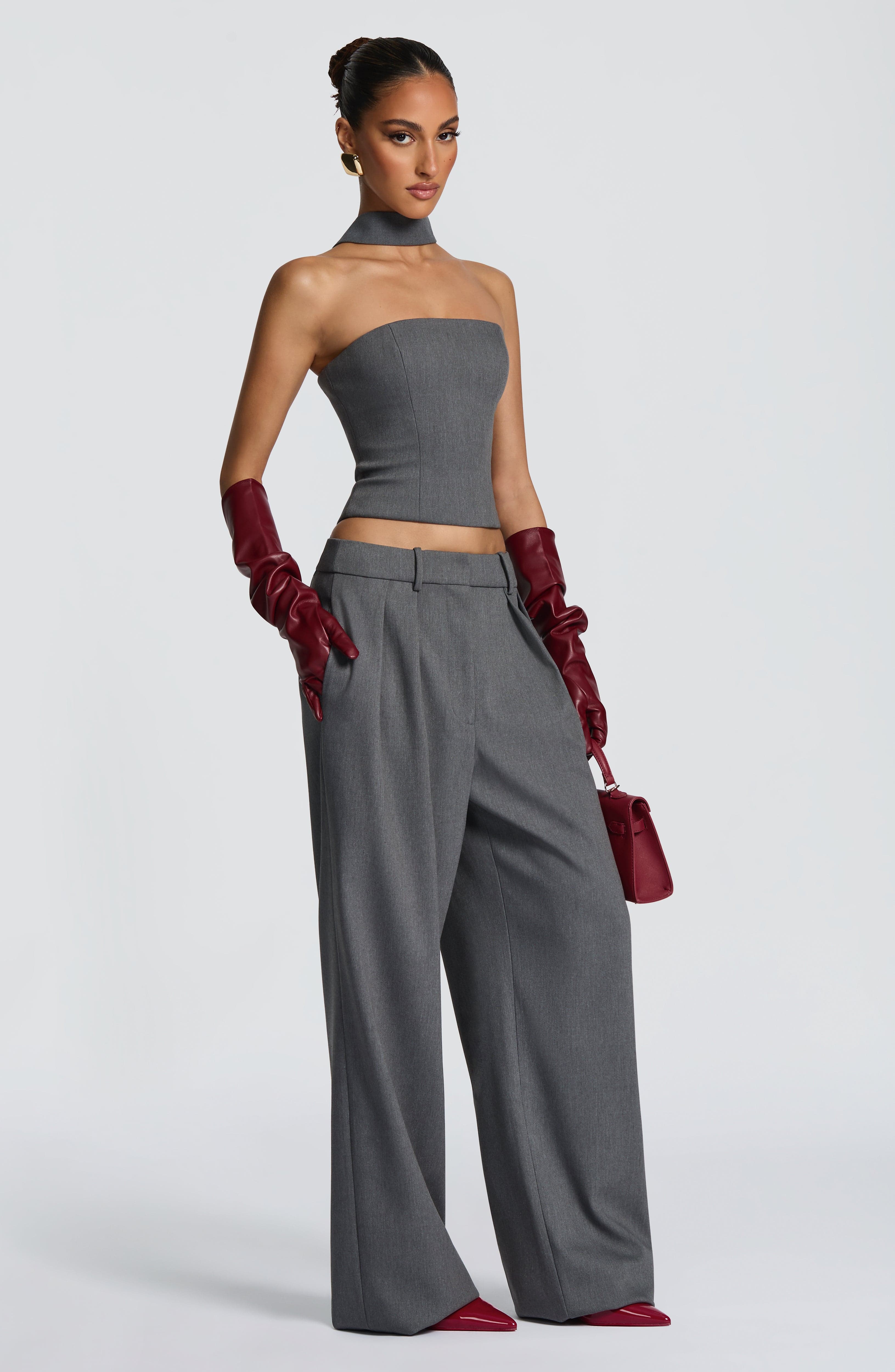 Women's Wide-Leg Tailored Trousers High-Waist with Pleated Front - 7