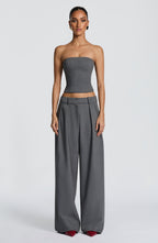 Women's Wide-Leg Tailored Trousers High-Waist with Pleated Front - 13