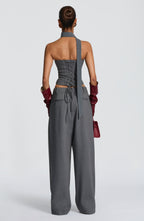 Women's Wide-Leg Tailored Trousers High-Waist with Pleated Front - 4