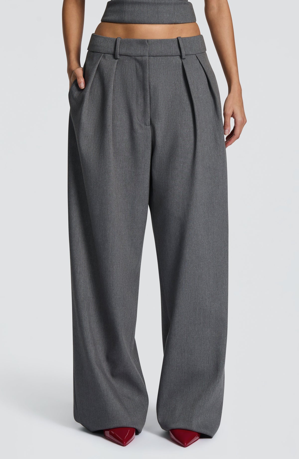 Women's Wide-Leg Tailored Trousers High-Waist with Pleated Front - 2