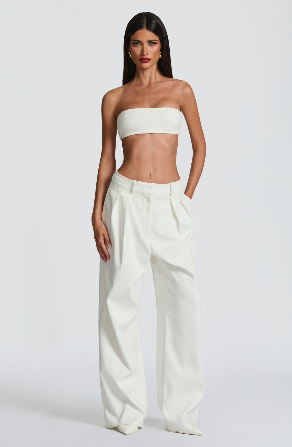 Women's Wide-Leg Tailored Trousers with High Waist and Pleated Front - 3