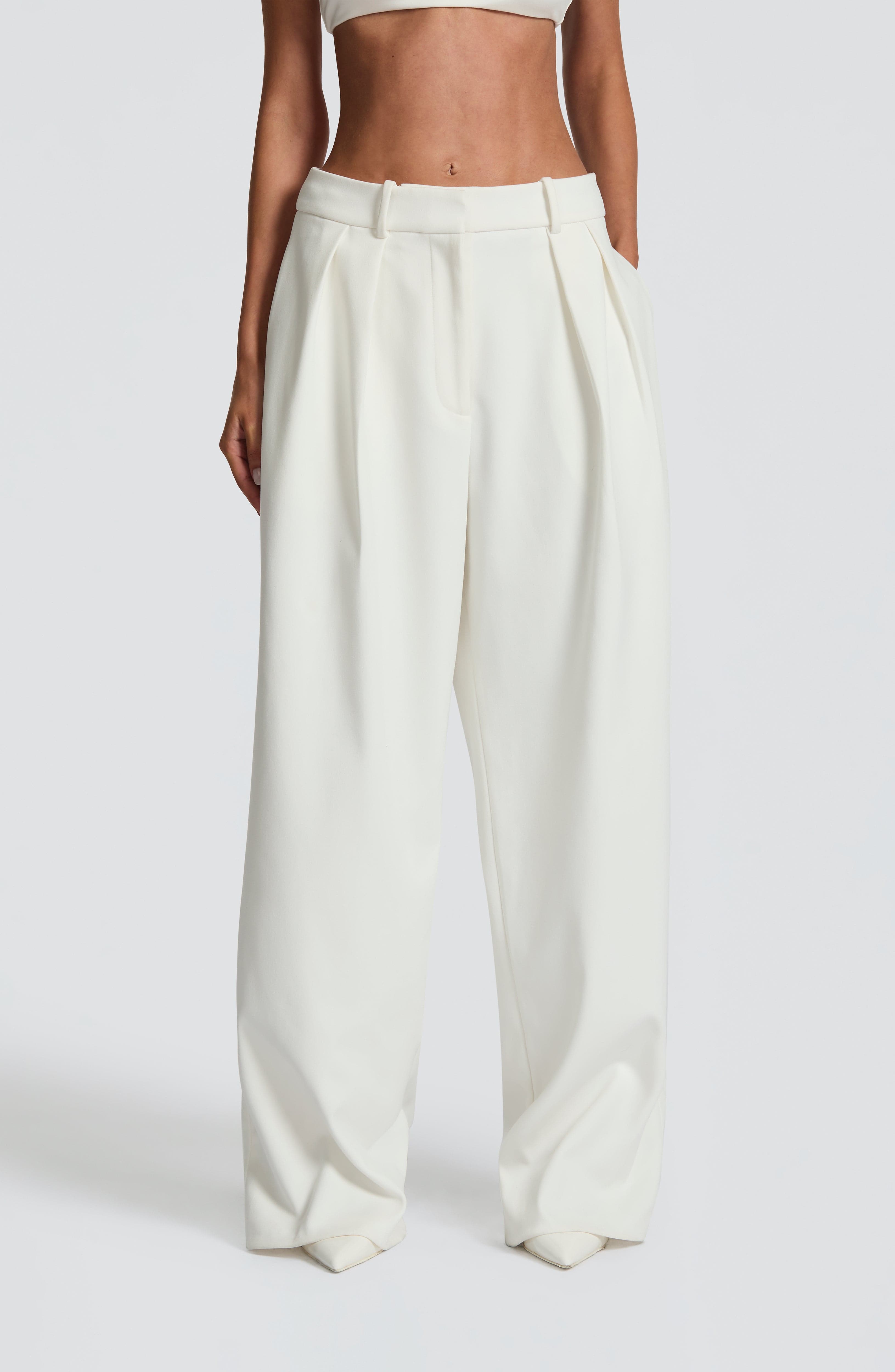 Women's Wide-Leg Tailored Trousers with High Waist and Pleated Front - 2