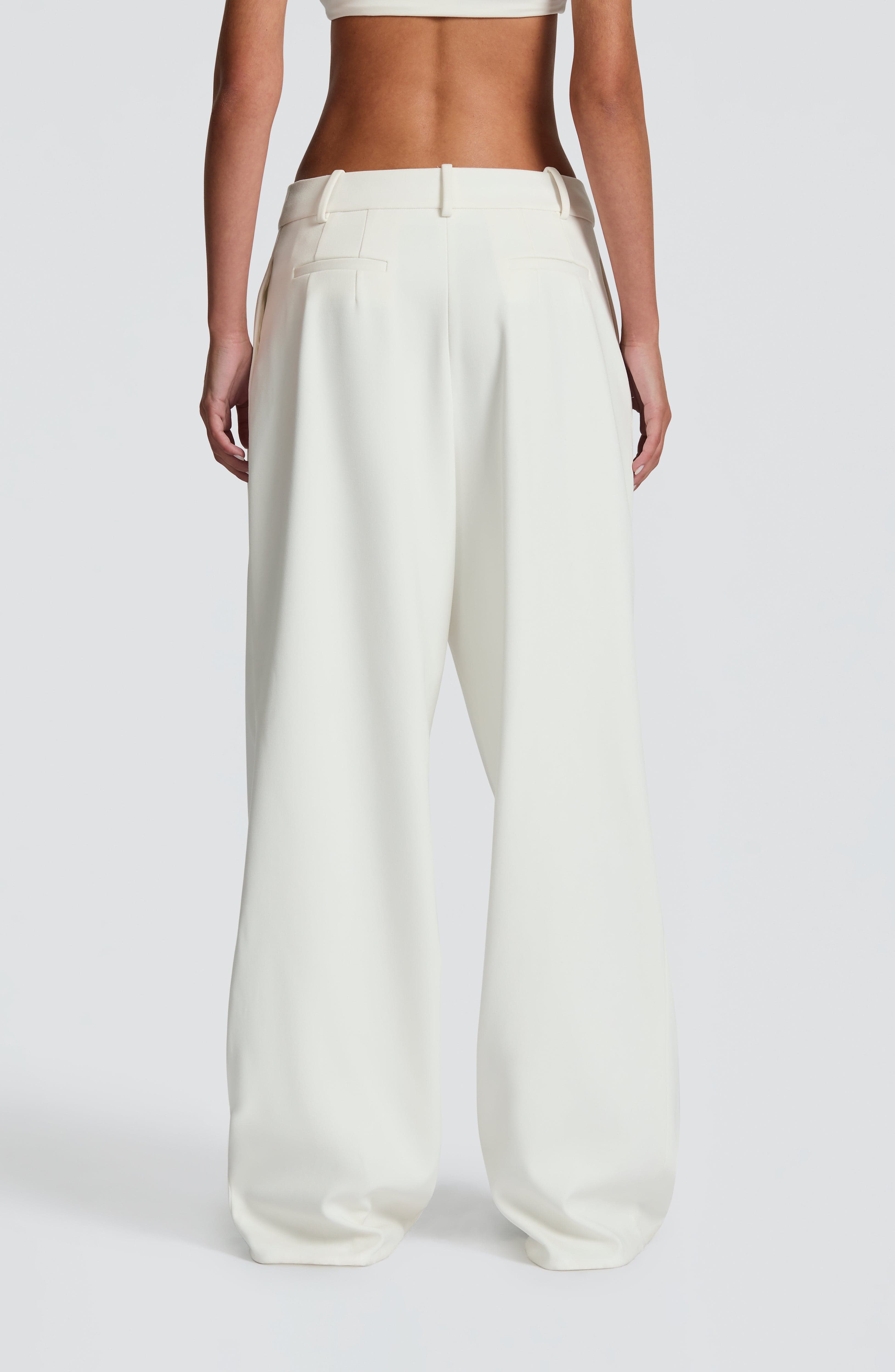 Women's Wide-Leg Tailored Trousers with High Waist and Pleated Front - 6