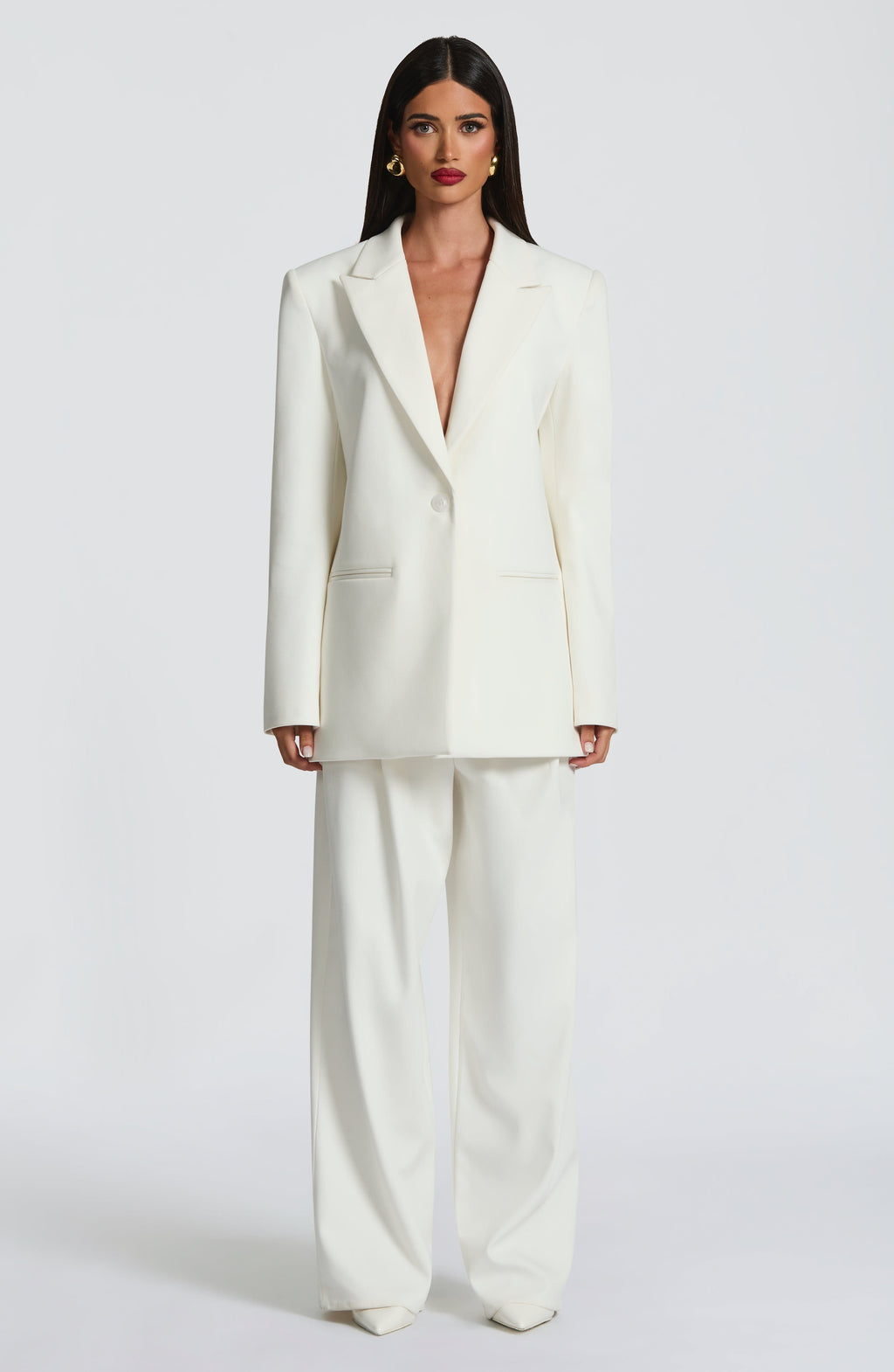 Women's Wide-Leg Tailored Trousers with High Waist and Pleated Front - 10