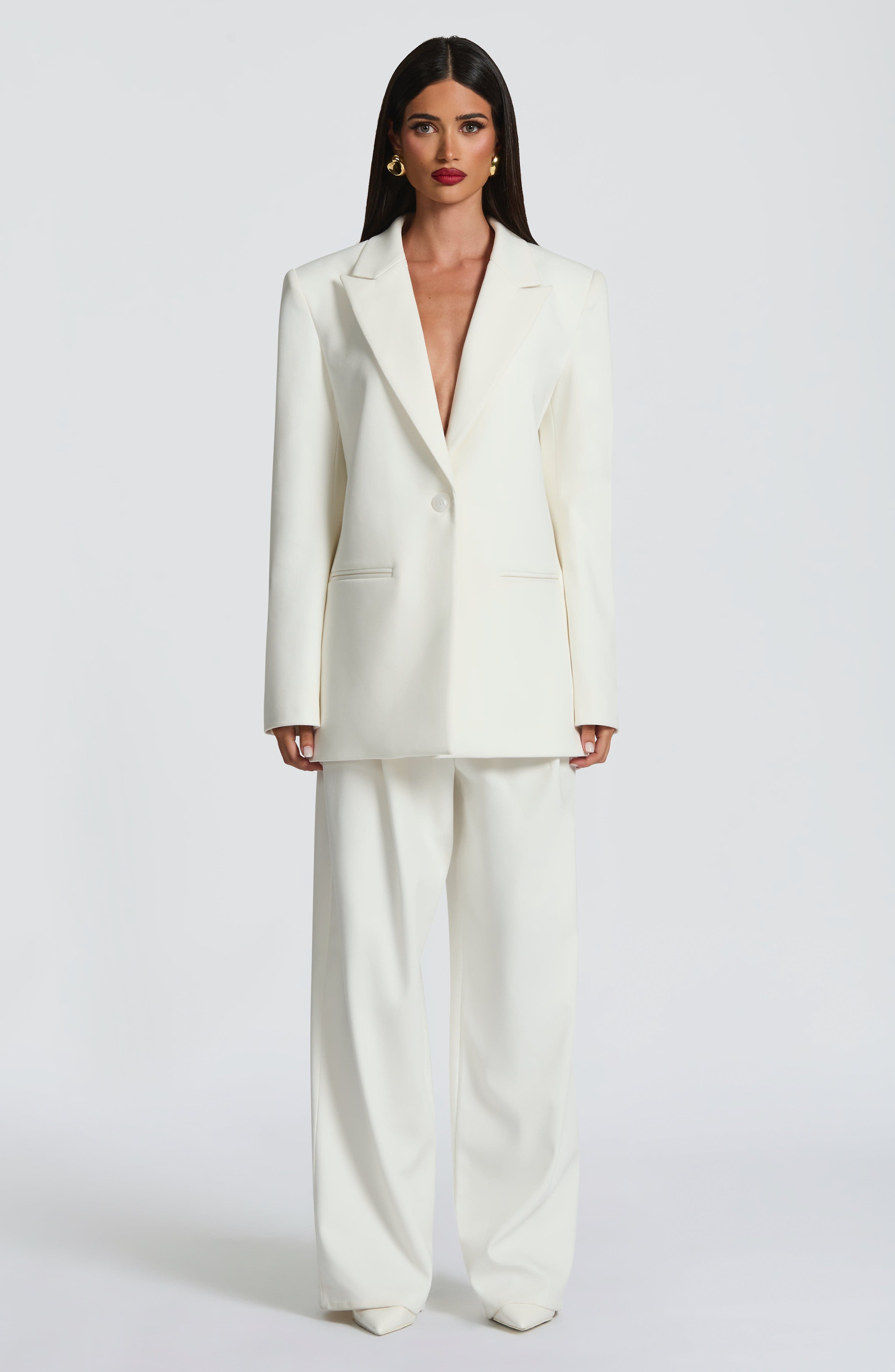 Women's Wide-Leg Tailored Trousers with High Waist and Pleated Front - 10