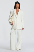 Women's Wide-Leg Tailored Trousers with High Waist and Pleated Front - 8