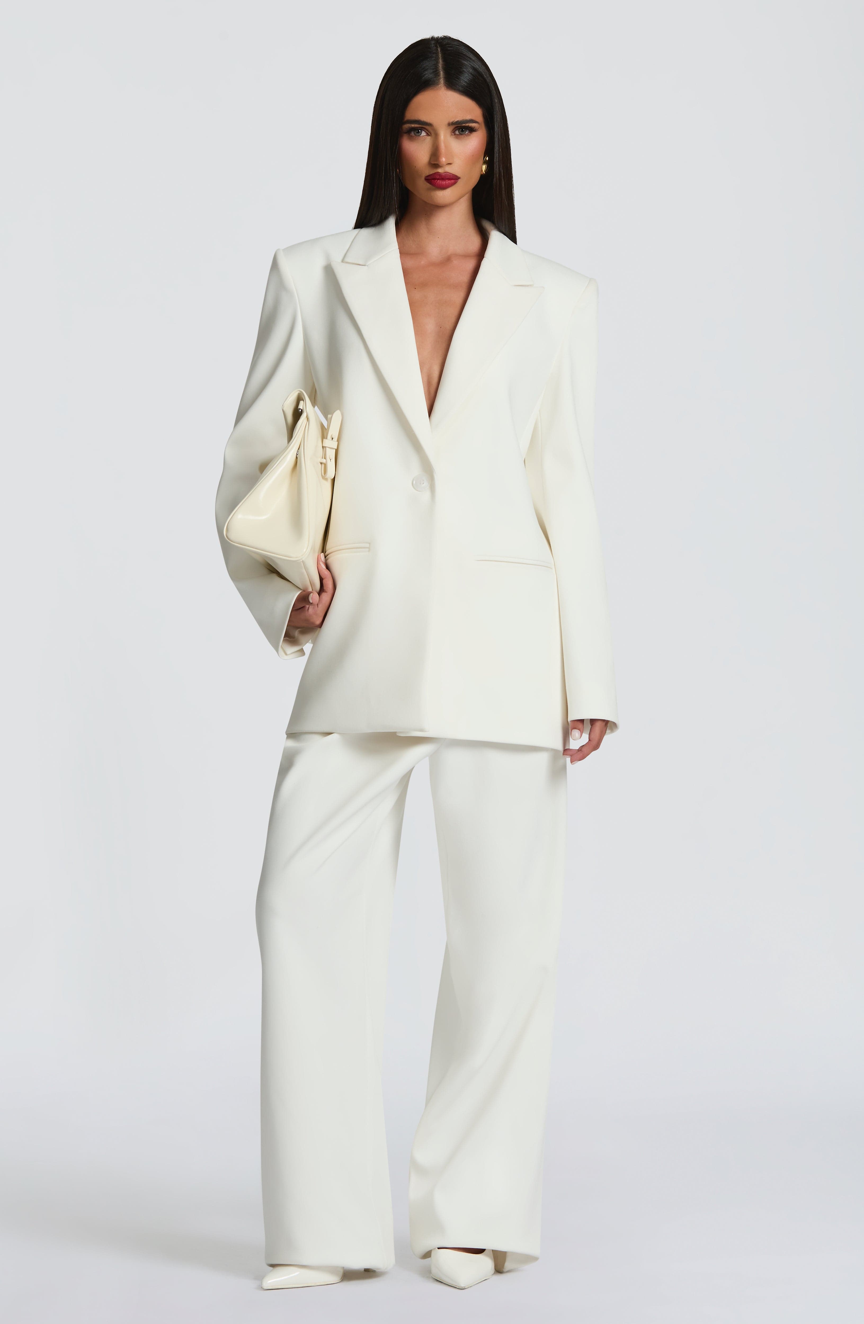 Women's Wide-Leg Tailored Trousers with High Waist and Pleated Front - 8