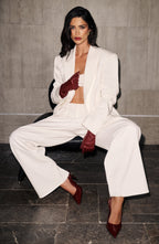 Women's Wide-Leg Tailored Trousers with High Waist and Pleated Front - 7