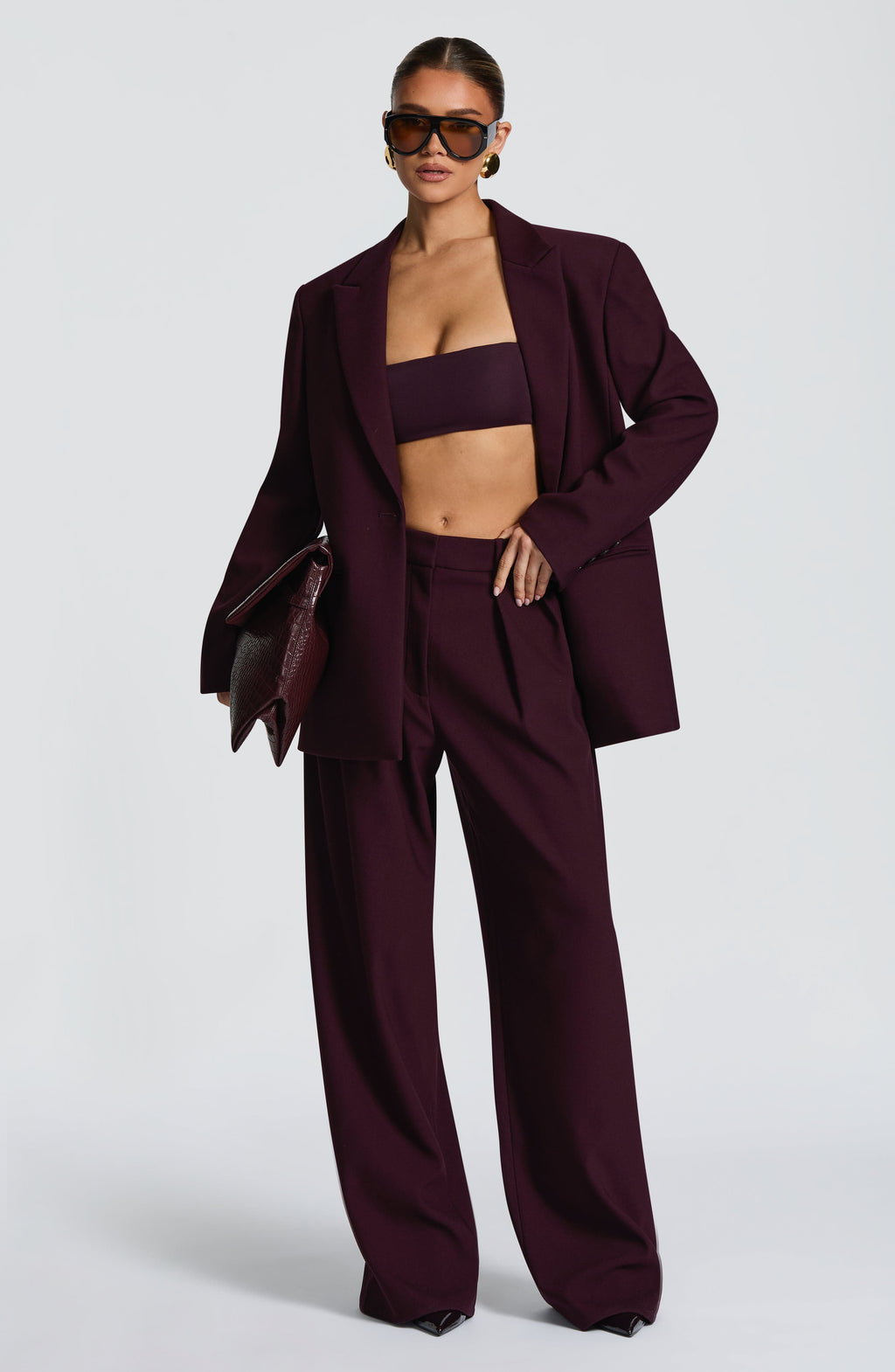 Women's Wide-Leg Tailored Trousers with High Waist and Pleated Front - 9