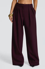 Women's Wide-Leg Tailored Trousers with High Waist and Pleated Front - 2