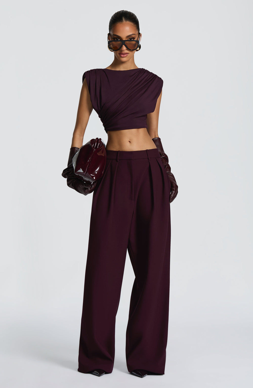 Women's Wide-Leg Tailored Trousers with High Waist and Pleated Front - 13