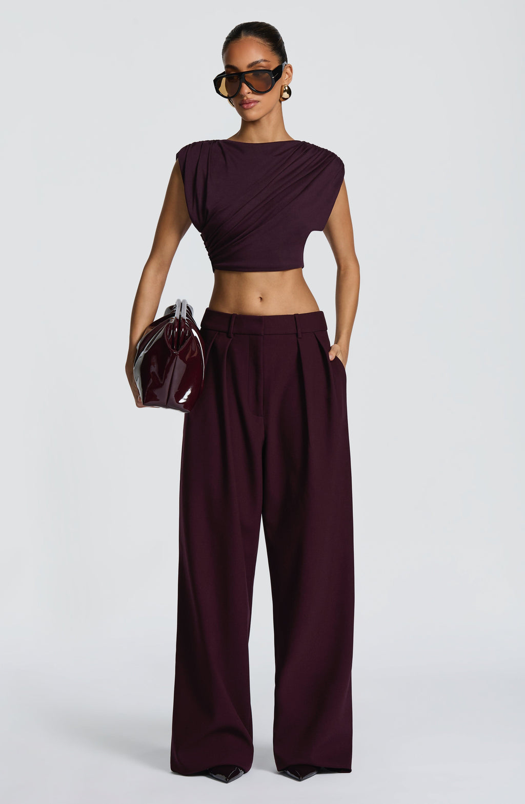 Women's Wide-Leg Tailored Trousers with High Waist and Pleated Front - 3