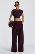 Women's Wide-Leg Tailored Trousers with High Waist and Pleated Front - 3