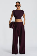 Women's Wide-Leg Tailored Trousers with High Waist and Pleated Front - 3