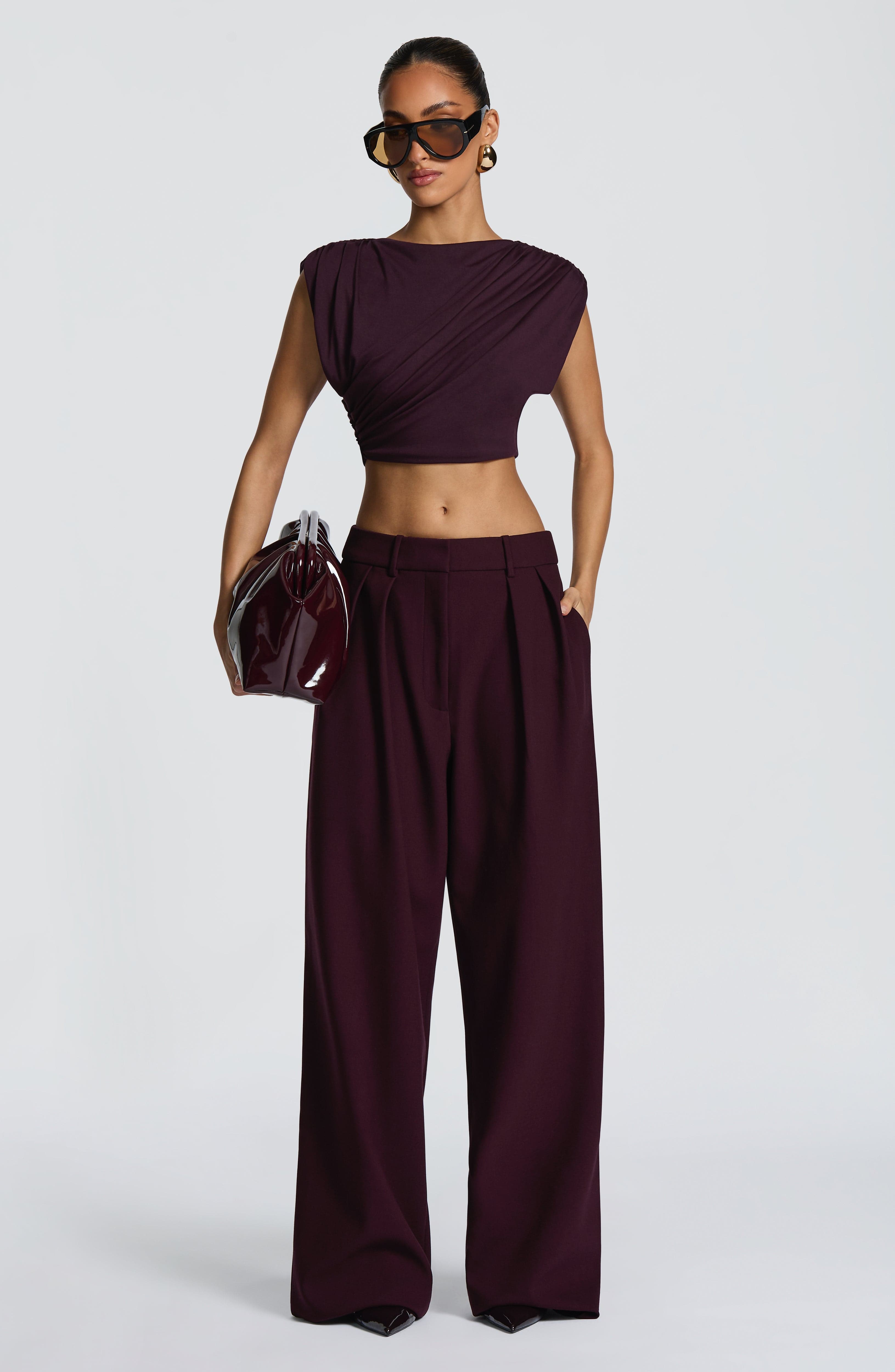 Women's Wide-Leg Tailored Trousers with High Waist and Pleated Front - 3