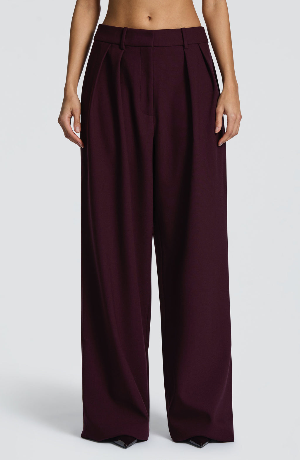 Women's Wide-Leg Tailored Trousers with High Waist and Pleated Front - 14