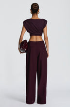 Women's Wide-Leg Tailored Trousers with High Waist and Pleated Front - 6