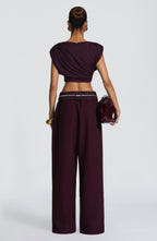 Women's Wide-Leg Tailored Trousers with High Waist and Pleated Front - 8