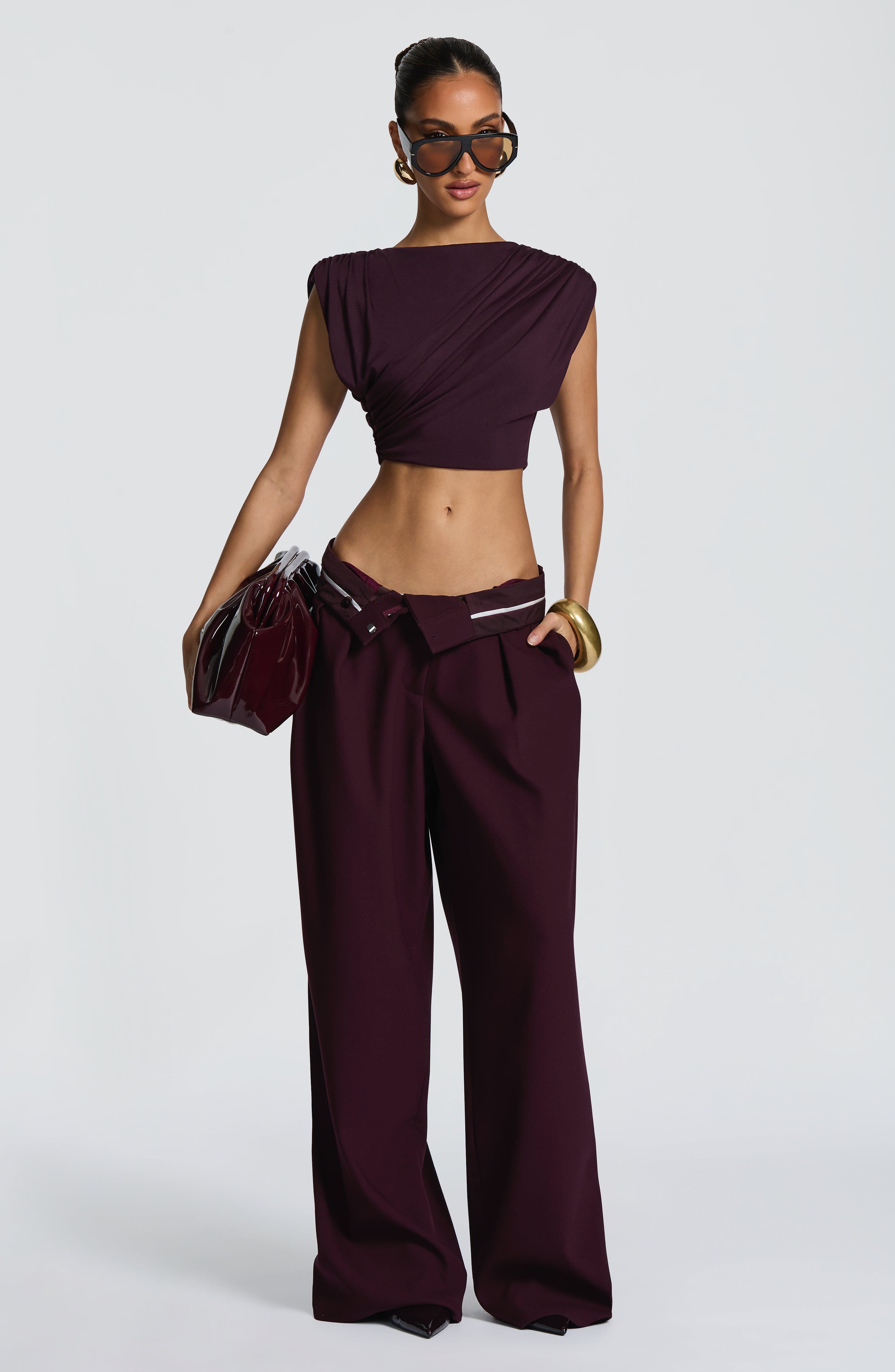 Women's Wide-Leg Tailored Trousers with High Waist and Pleated Front - 7