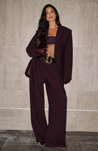 Women's Wide-Leg Tailored Trousers with High Waist and Pleated Front - 4