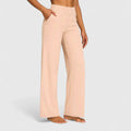 Women's Trousers Straight Leg with Elasticated Waist and Pockets - Apricot